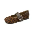 Retro leopard print Mary Jane ballet flats with brown leather strap and silver buckle - 35 / Leopard Brown