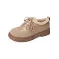 Retro khaki platform fur-lined shoes with thick rubber soles and lace-up design - 34 / Khaki