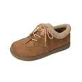 Brown suede winter boots with warm faux fur lining and thick soles in 45-degree angle - EU 35 / Acorn