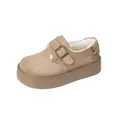 Women's platform khaki suede winter clogs with warm fleece lining and buckle strap - EU 35 / Sand