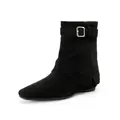 Women's black suede ankle boots with belt buckle detail and sleek pointed toe design - EU 35 / Black