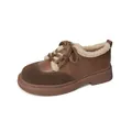 Brown platform lace-up winter shoes with warm faux shearling lining and suede patchwork - 34 / Dark Brown