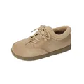 Winter khaki suede lace-up flat shoes with thick faux fur collar and rubber sole - EU 35 / Khaki