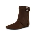 Dark brown suede ankle boots with belt buckle detail and unique double-layered shaft - EU 35 / Brown