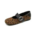 Vintage leopard print Mary Jane ballet flats with black buckle strap on white background - 35 / Leopard Print Black