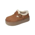 Women's warm platform shearling-lined boots in brown suede with metal buckle - EU 35 / Chestnut