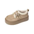 Brown platform suede snow boots with white faux fur lining and double metal buckles - EU 35 / Sand