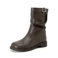Classic British style brown leather mid-calf boots with metal buckle and pleated design - EU 35 / Brown