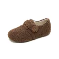 Chaussons compensés marron foncé en laine d'agneau avec bouton décoratif élégant - EU 38 / Sabots/Mules / Café