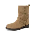 Vintage brown matte platform boots with buckle strap detail and round toe style - EU 35 / Apricot