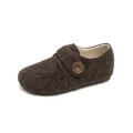 Brown wool felt warm shoes with adjustable hook and loop strap and faux fur lining - EU 38 / Clogs/Mule Shoes / Grey Coffee