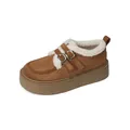 Brown platform shearling-lined clogs with dual buckles and matte suede finish - EU 35 / Chestnut