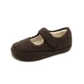 Dark brown faux shearling Mary Jane mules with warm fleece lining and velcro strap - EU 38 / Mary Jane Shoes / Coffee