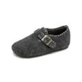 Dark grey felt platform Birkenstock mules with faux fur lining and gold metal buckle - EU 35 / Gray