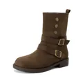 Brown suede mid-calf boots with decorative buckles and platform rubber soles - EU 35 / Coffee