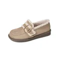 Khaki platform winter loafers with faux sheepskin trim and warm plush lining - EU 35 / Apricot