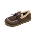 Women's dark brown platform sherpa-lined loafers with cozy faux fur and bow detail - EU 35 / Coffee