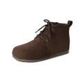 Dark brown suede lace-up ankle boots with round toe and durable rubber sole - EU 35 / Coffee
