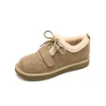 Women's platform winter boots in camel suede with warm white faux fur lining and lace-up - EU 35 / Khaki