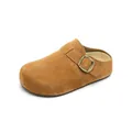 Brown suede platform mule with 4cm hidden heel and adjustable metal buckle - EU 35 / Chestnut