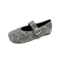 Grey Mary Jane faux fur flat shoes with adjustable metallic buckle and square toe - EU 35 / Gray