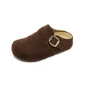 Dark brown suede leather mule with a vintage gold buckle strap and cork wedge sole - EU 35 / Cocoa