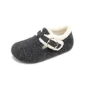 Dark grey wool felt Birkenstock-style slippers with warm faux fur lining and metal buckle - EU 35 / Gray