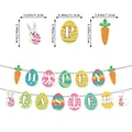 Colorful Happy Easter banner with rabbit and carrot shapes for festive party decoration - Easter Egg Rabbit Banner