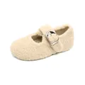 Plüsch-Lammwolle Mary Jane Flats mit verstellbarer Metallschnalle und warmem Futter - EU 35 / Gebrochenes Weiß