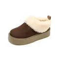 Women's warm platform snow boots in dark coffee suede with faux fur trim - EU 38 / Coffee