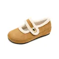 Brown suede Mary Jane shoes with warm white faux fur lining and golden buckle - EU 35 / Chestnut