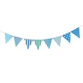 Blue checkered and striped paper bunting flags for kids party and wedding decorations - Blue Plaid