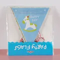 Blue rocking horse party bunting flags in clear packaging with a Happy Day design - Blue Rocking Horse Banner