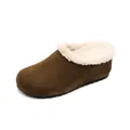 Dark brown suede platform clogs with warm white faux fur lining and black sole - EU 34 / Coffee