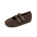 Dark brown wool Mary Jane shoes with double straps and golden buckles in a retro style - EU 35 / Coffee