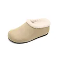 Cozy beige suede platform mules with warm white faux fur lining and non-slip black soles - EU 34 / Sand
