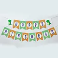 Dinosaurier Happy Birthday Girlande mit grünen und orangefarbenen Fahnen für die Party - Kleiner Dinosaurier Geburtstagsbanner