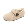 Beige faux shearling Birkenstock slippers with warm plush lining and button detail - 35 / Off White