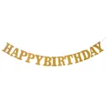 Striscione Happy Birthday glitterato oro per decorazione festa su sfondo bianco - Oro