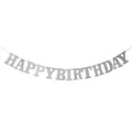 Striscione Happy Birthday argento con paillettes glitterate per decorazioni festa - Argento