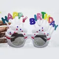 Detailed view of novelty birthday cake glasses with Happy Birthday text in packaging - White