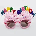 Detailed view of pink cupcake birthday glasses with rainbow Happy Birthday topper - Pink