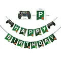 Video game themed birthday banner with Game On controller patterns and size dimensions - Game Controller Birthday Banner
