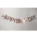 Roségoldene Happy Birthday Girlande mit metallischen Pailletten für Geburtstagsfeiern - Roségold Massiv