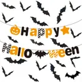 Halloween Happy Halloween banner set with PVC bats and pumpkin themed party decorations - Halloween Banner And Bat Sticker Set