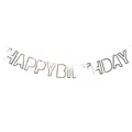 Silver mirror finish Happy Birthday letter banner for elegant party decorations - Silver Hollow Out
