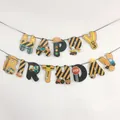Cartoon excavator construction vehicle themed Happy Birthday paper banner for party decor - Cartoon Alphabet Excavator Banner