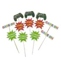 Gamer birthday party cake toppers set featuring game controller designs and level up text - Game Controller Cake Toppers