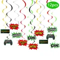Detail of 12pcs video game theme spiral hanging decorations for birthday party supplies - Game Controller Spiral Hanging Decor