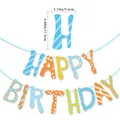 Bunte Happy Birthday Girlande aus Papier mit Pünktchen und Streifen für Geburtstage - Zebra Buchstaben Stil